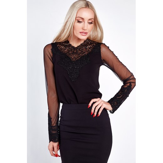Bluzka z ozdobną gipiurą czarna 6680 fasardi M promocja fasardi.com