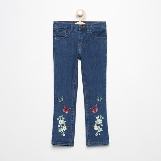 Reserved - Jeansowe spodnie bootcut z haftem - Granatowy  Reserved 98 