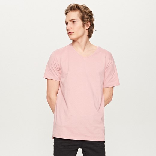 Reserved - T-shirt z dekoltem v-neck - Różowy Reserved  L 