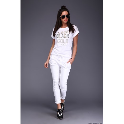 bluzka damska punk queen ** biały t-shirt + biżuteryjny napis Punk Queen rozowy L LUXURYONLINE