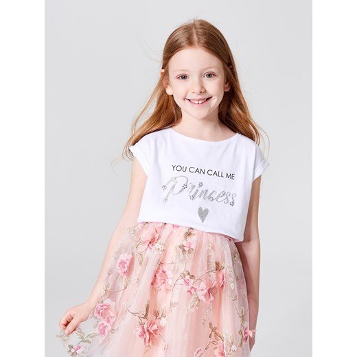 Mohito - Dziewczęca koszulka z błyszczącą aplikacją little princess little princess - Biały Mohito bezowy 134 