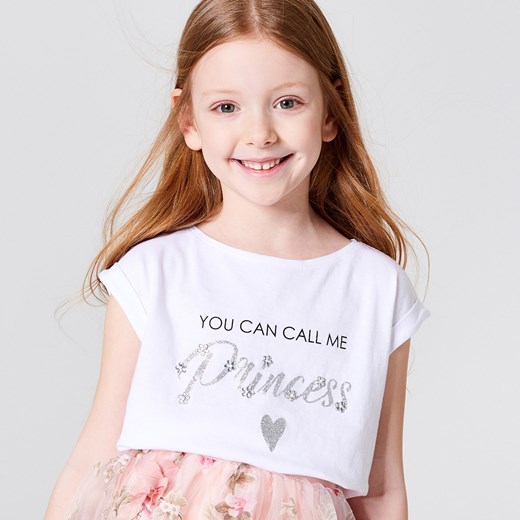 Mohito - Dziewczęca koszulka z błyszczącą aplikacją little princess little princess - Biały fioletowy Mohito 134 