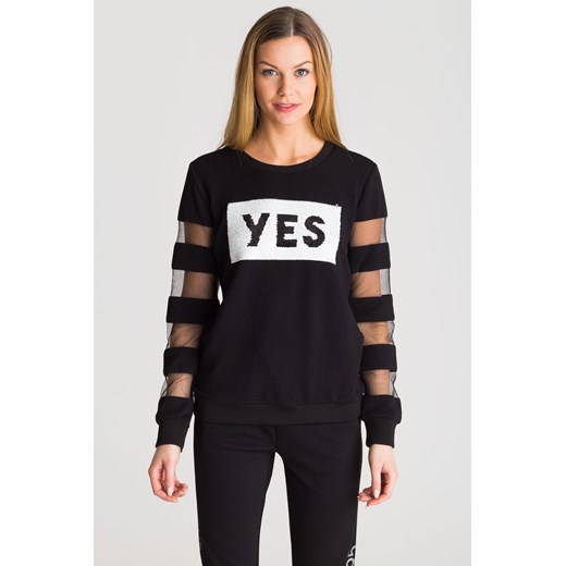 Czarna bluza z cekinami i transparentnymi wstawkami Liu Jo Sport M Velpa.pl