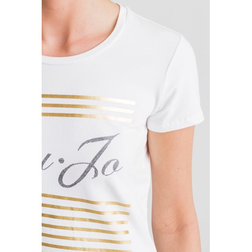 Biały t-shirt ze złoto-czarnym nadrukiem Liu Jo XS Velpa.pl