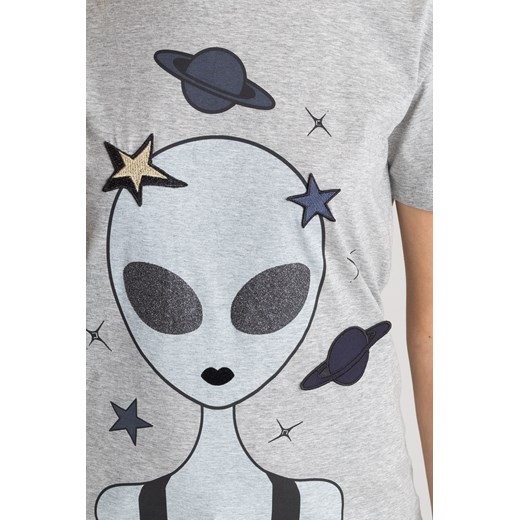 Szary t-shirt damski z kosmicznym nadrukiem Emporio Armani 46 (roz. polski 42) Velpa.pl