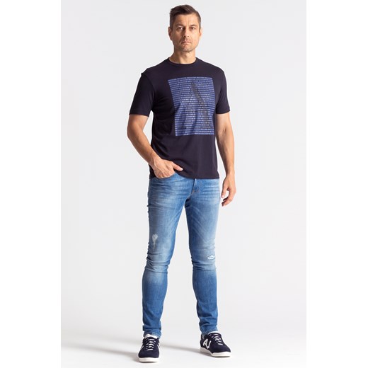 Granatowy t-shirt męski z nadrukiem niebieski Armani Jeans L Velpa.pl