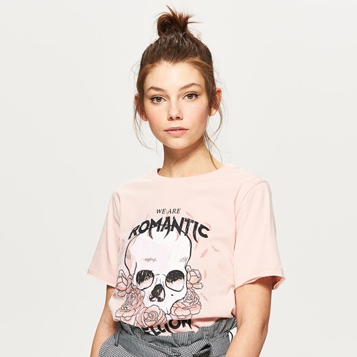 Cropp - Koszulka z nadrukiem czaszki - Różowy  Cropp L 