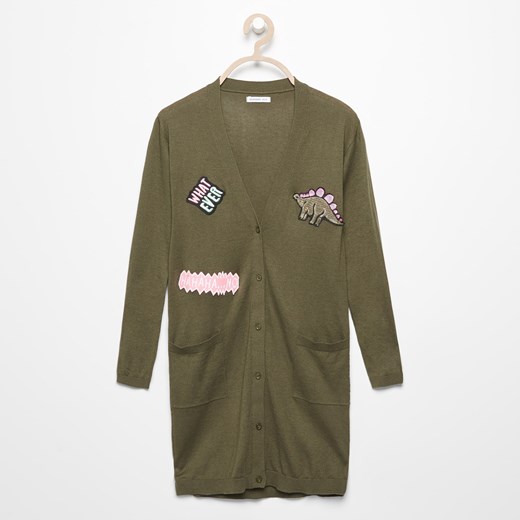 Reserved - Długi sweter z naszywkami - Khaki Reserved zielony 164 