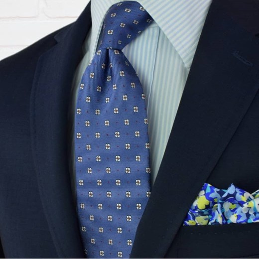 Krawat jedwabny w drobne kwiaty (niebieski 2) Republic Of Ties   