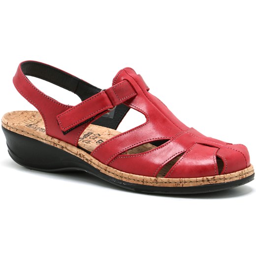 Sandały damskie czerwone Comfortabel na rzepy casual na koturnie 