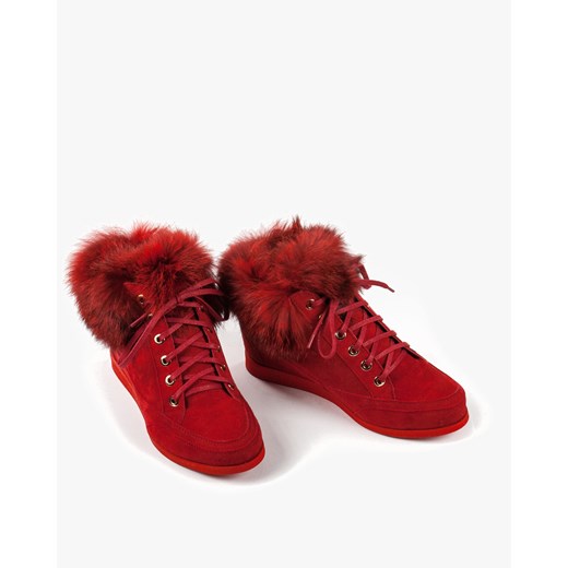 Botki sneakersy czerwone damskie skórzane 2461/955