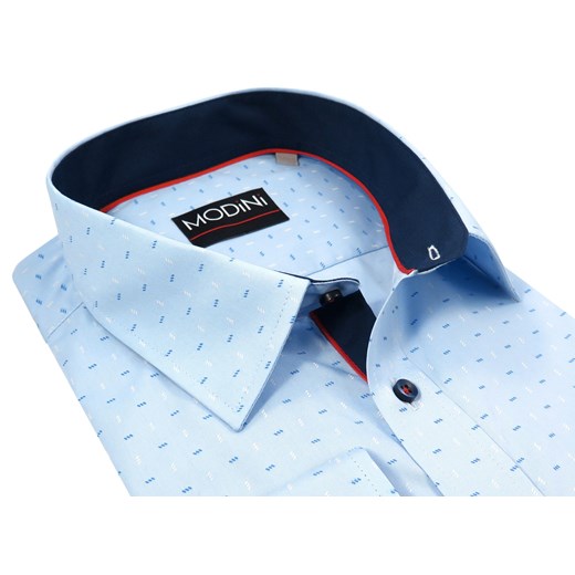 Błękitna koszula męska z biało-niebieskim wzorem A26 Modini Moda Męska  188-194 / 45-Regular okazja Modini 