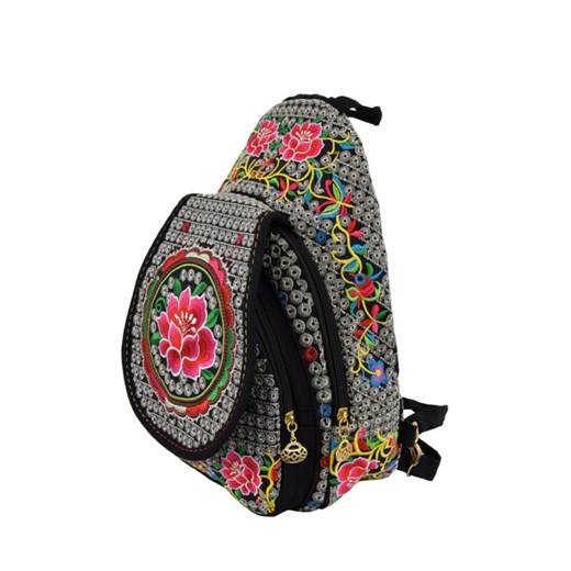 Plecak folkowy haftowany w kwiaty. Jk Collection zielony uniwersalny JK-Collection