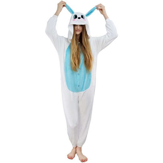 Piżama kigurumi jednoczęściowe przebranie kostium z kapturem – niebieski króliczek  bialy L world-style.pl