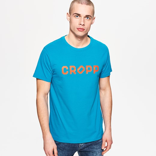 Cropp - Koszulka z napisem - Turkusowy turkusowy Cropp S 