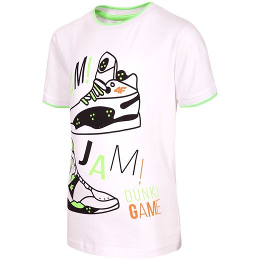 T-shirt dla małych chłopców  JTSM116 - biały rozowy 4f Junior  4F