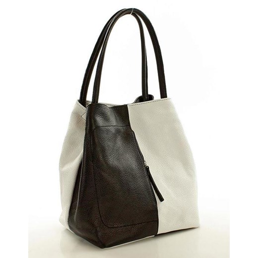Torebka skórzana italian bag MAZZINI CLARA  - czarna z białym Mazzini bialy One Size okazyjna cena merg.pl 