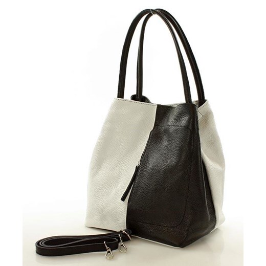 Torebka skórzana italian bag MAZZINI CLARA  - czarna z białym zielony Mazzini One Size merg.pl wyprzedaż 