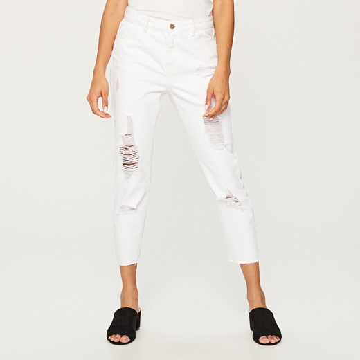 Reserved - Białe jeansy z dziurami - Biały  Reserved 34 