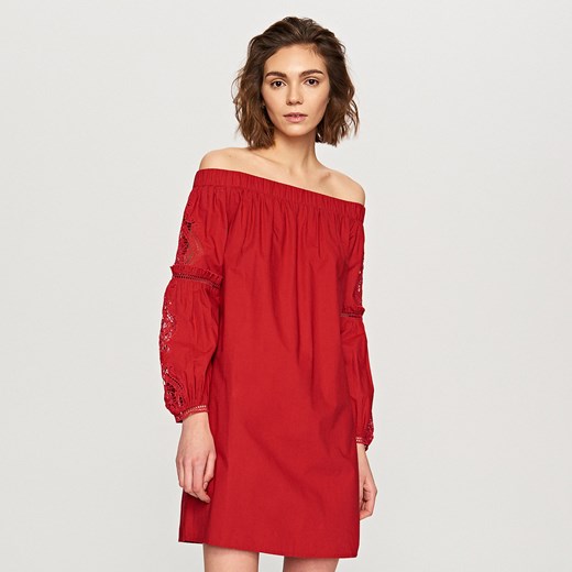 Reserved - Sukienka z odkrytymi ramionami - Czerwony  Reserved 40 