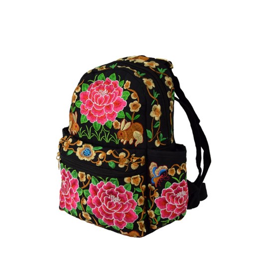 Plecak folkowy haftowany w kwiaty. zielony Jk Collection uniwersalny JK-Collection