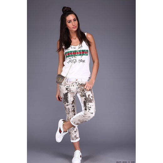 spodnie damskie roberta biagi ** białe jeansy + ruchome cekiny+ złote logo Roberta Biagi szary M LUXURYONLINE