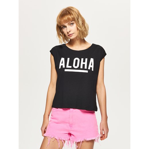 Cropp - Koszulka z napisem aloha - Czarny rozowy Cropp S 