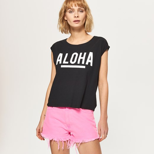 Cropp - Koszulka z napisem aloha - Czarny rozowy Cropp L 