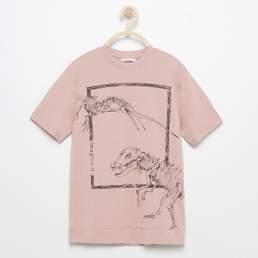 Reserved - T-shirt z dinazaurem - Różowy szary Reserved 140 