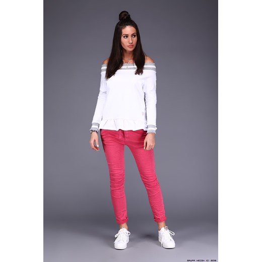 bluza damska mimi ** bluzka w bieli - ściągacz- falbanka  Mimi S/M LUXURYONLINE