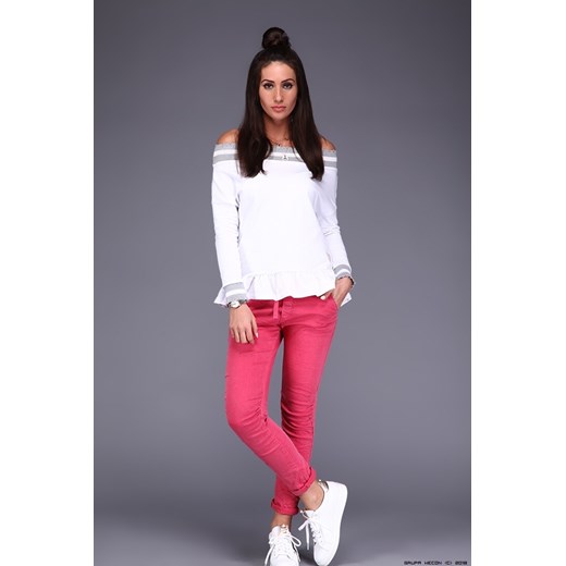 bluza damska mimi ** bluzka w bieli - ściągacz- falbanka Mimi  S/M LUXURYONLINE