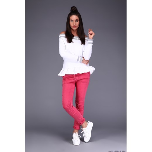 bluza damska mimi ** bluzka w bieli - ściągacz- falbanka  Mimi S/M LUXURYONLINE