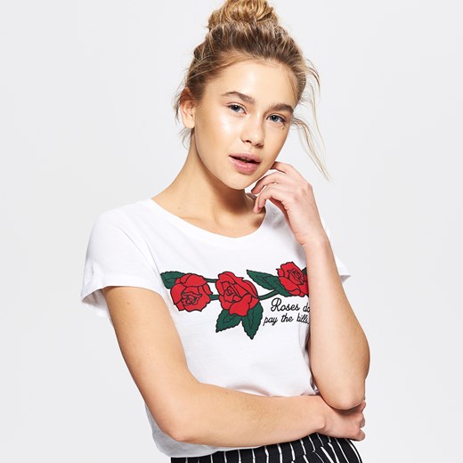 Cropp - Koszulka z różą - Biały  Cropp M 