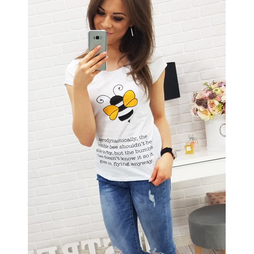 T-shirt BEE damski z nadrukiem biały (ry0293) brazowy Dstreet XL promocyjna cena DSTREET_WOMEN 