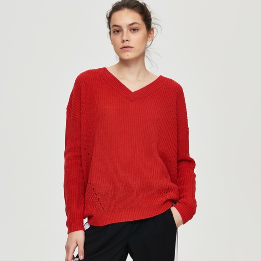 Sinsay - Sweter z dekoltem v-neck - Czerwony Sinsay  L 
