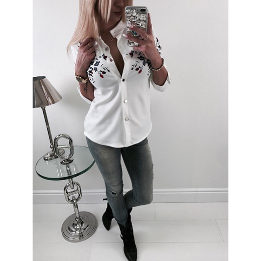 NEW FASHION WŁOSKA KOSZULA ZDOBIONA NADRUKIEM FLOWERS szary uniwersalny 4friko