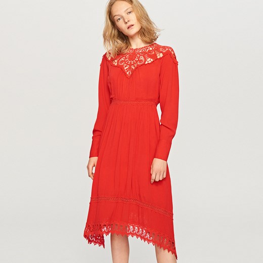 Reserved - Czerwona sukienka midi - Pomarańczo pomaranczowy Reserved 42 
