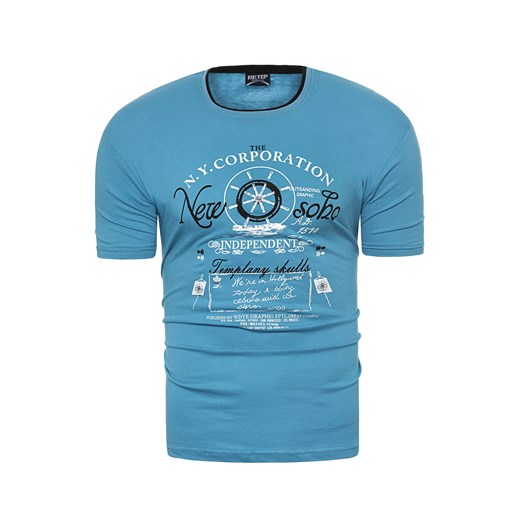 Męska koszulka t-shirt r0012 - niebieska  Risardi XL 