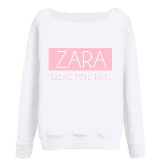 Bluza damska BIAŁA z dekoltem łódka Z NAPISEM ZARA SZLAG MNIE TRAFI rozowy Time For Fashion