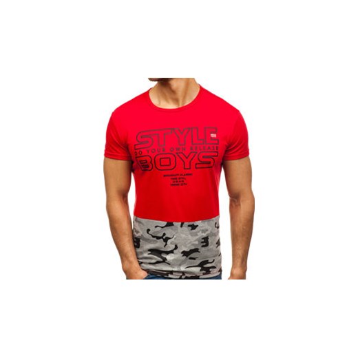 T-shirt męski z nadrukiem czerwony Denley SS351 Denley.pl  XL promocja Denley 