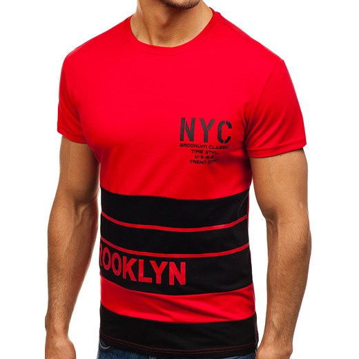 T-shirt męski z nadrukiem czerwony Denley SS339  Denley.pl XL Denley promocyjna cena 