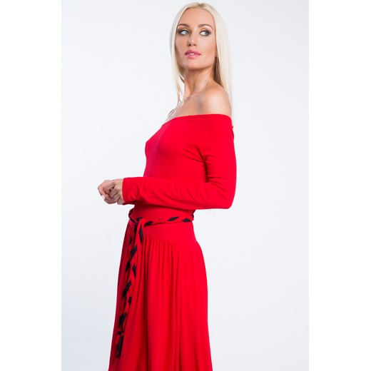 Sukienka maxi asymetryczna czerwona 3702 czerwony fasardi M fasardi.com