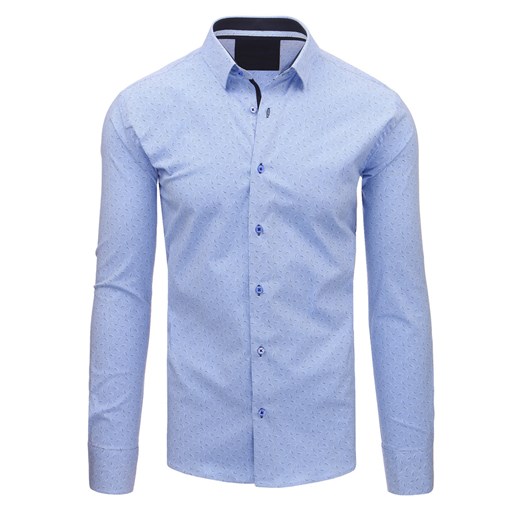 Błękitna koszula męska we wzory z długim rękawem (dx1484)  Dstreet M 