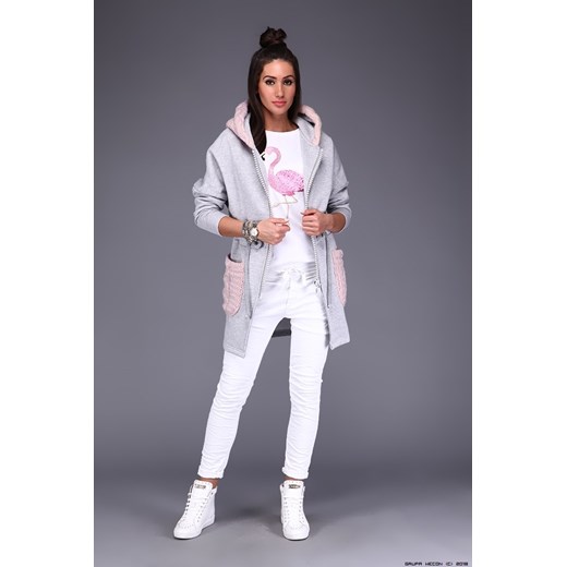 bluza damska mimi ** szara dłuższa bluza+ swetrowe kieszenie Mimi S LUXURYONLINE