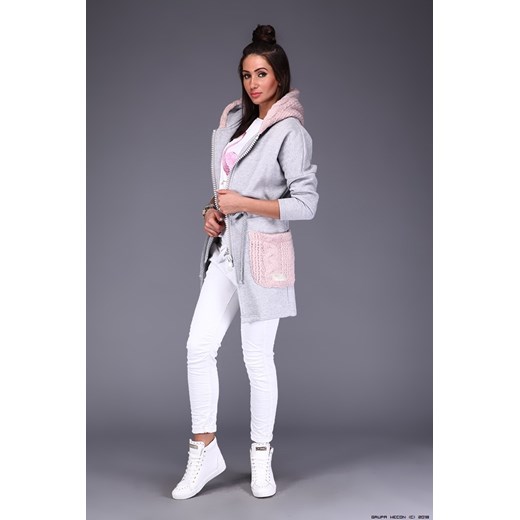 bluza damska mimi ** szara dłuższa bluza+ swetrowe kieszenie Mimi S LUXURYONLINE