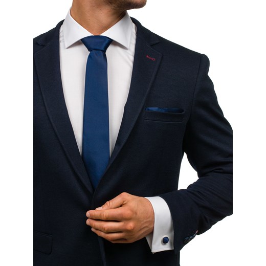 Komplet męski krawat, spinki, poszetka ciemnogranatowy Denley KSP01  Denley.pl One Size wyprzedaż Denley 