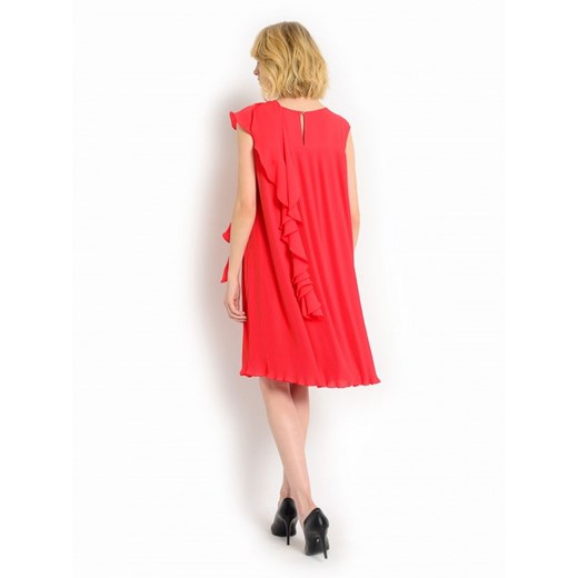 Plisowana czerwona sukienka z ozdobną falbaną Potis & Verso VINO