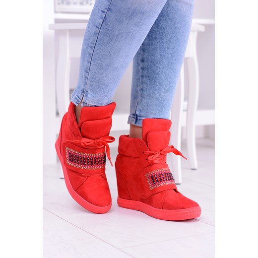 VICES | Czerwone Sneakersy na Koturnie z Cyrkoniami Galla 41 BUTOSKLEP.PL