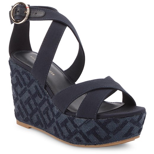 Sandały TOMMY HILFIGER - Th Pattern Wedge Sandal FW0FW02800 Midnight 403 Tommy Hilfiger  38 eobuwie.pl