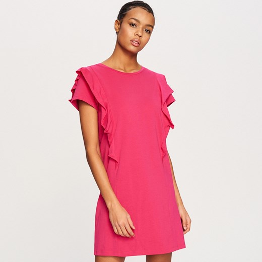 Reserved - Sukienka z falbankami przy ramionach - Różowy  Reserved S 